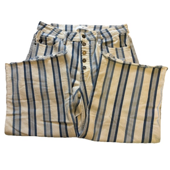 Kancan Jean Junior 11/29 Blue and White Striped Button Fly Raw Hem - Picture 1 of 9